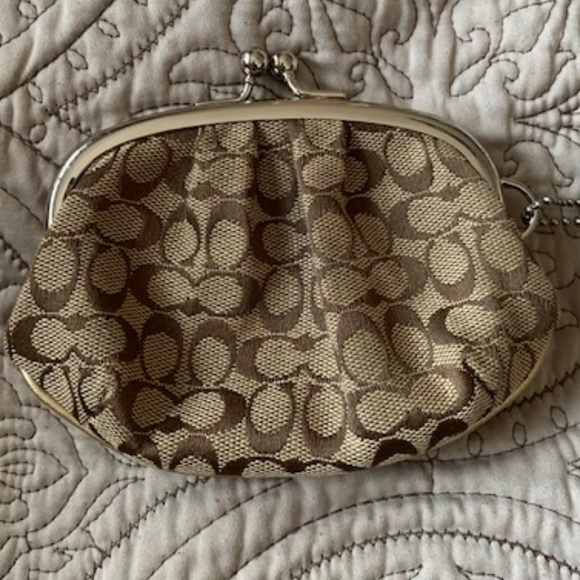 Authentic Coach Signature Cs Brown/Tan Coin Purse